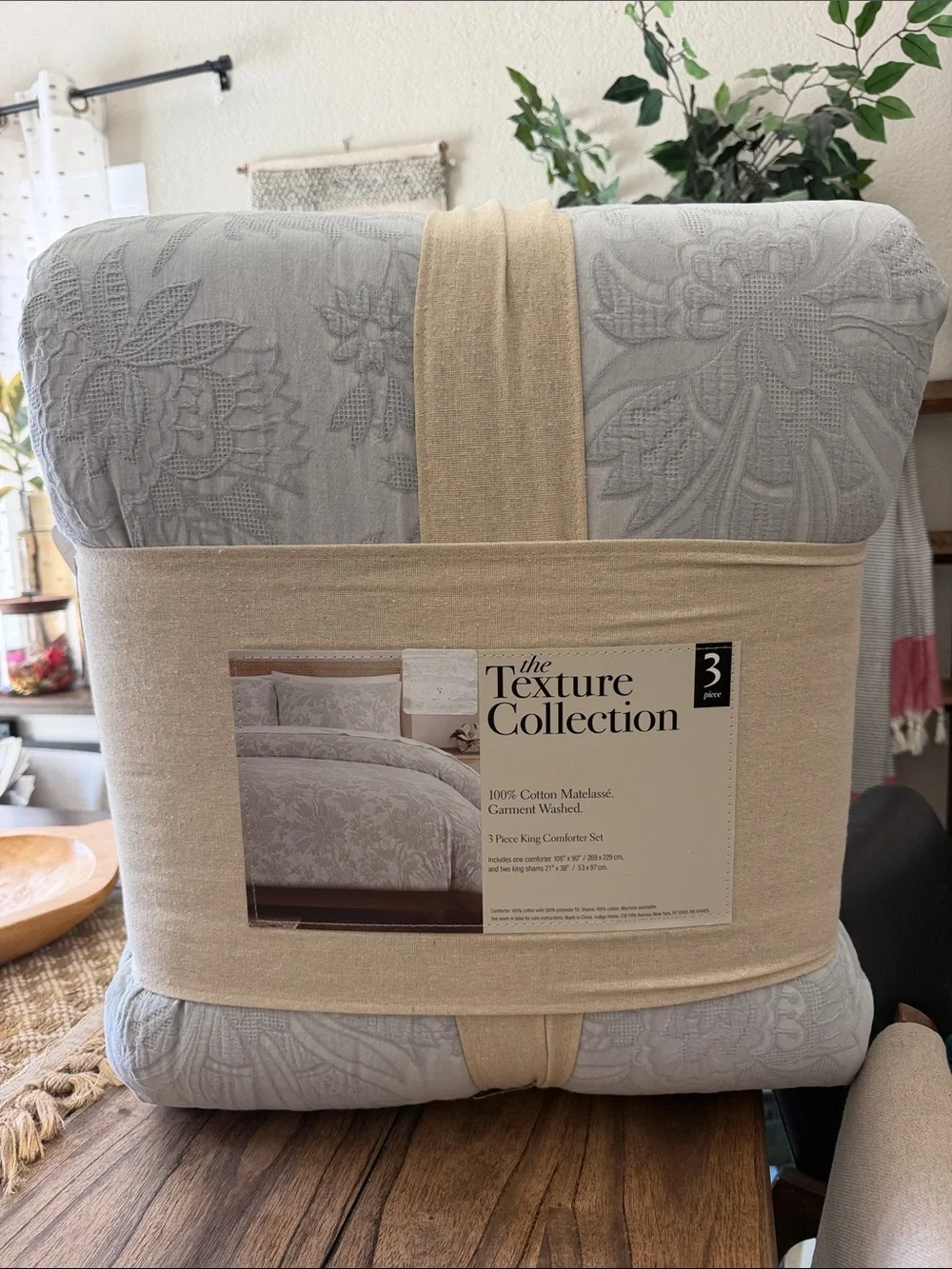 The Texture Collection King Comforter Set - Light Gray Floral 3 piece comforter